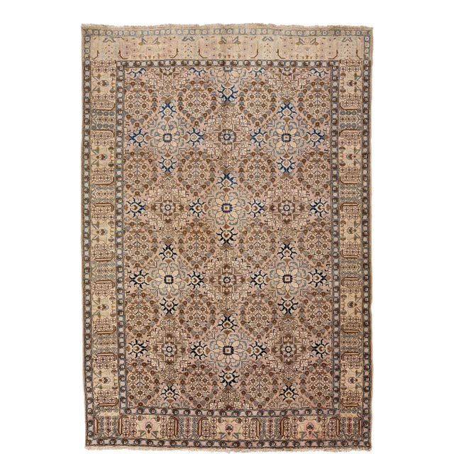 Allover Pattern Vintage Tabriz Handmade Peach Wool Rug For Sale
