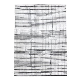 Geometric Modern Moroccan Style White & Black Handmade Wool Rug For Sale