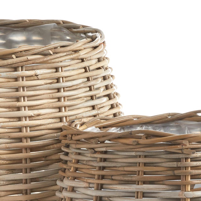 Beautifully woven rattan baskets, largescale and lined with a thick plastic, how smart! The perfect vessels for your...