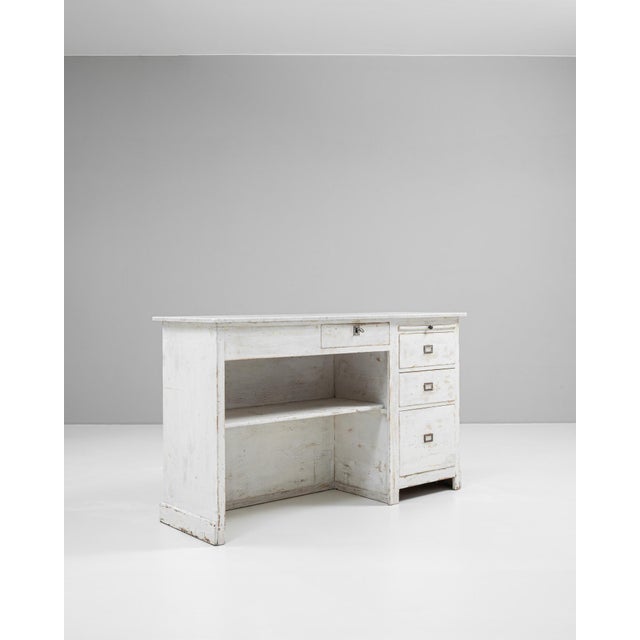 French Provincial 1900s French Wood White Patinated Shop Counter With Marble Top For Sale - Image 3 of 18