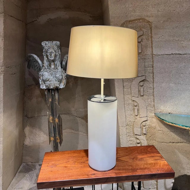 1970s White Cylinder Table Lamp Style of Kartell Italy For Sale - Image 9 of 13