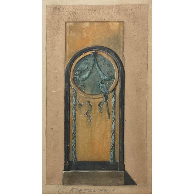 This watercolor study, signed C. Koeizner, presents three variations of a French Neoclassical doorway design. Each...