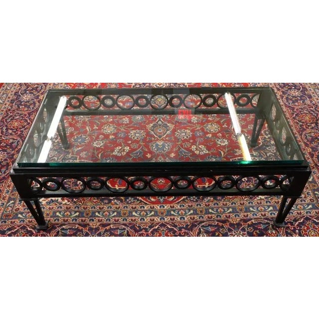 Mid-Century Modern Mid Century Style Circle Pattern Black Iron & Glass Cocktail Coffee Table For Sale - Image 3 of 12