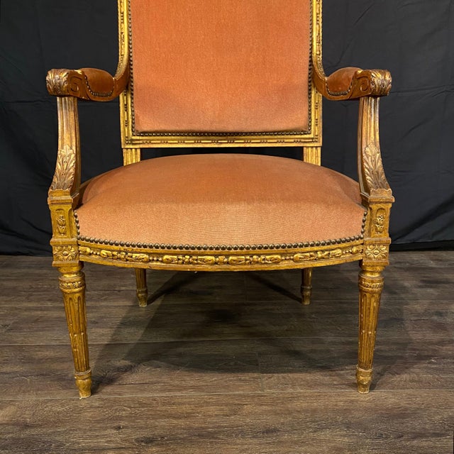 Wood Antique French Louis XVI Salon Suite With Sofa Armchairs & Side Chairs -Set of 5 For Sale - Image 7 of 14