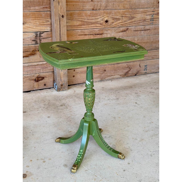 Antique Tripod Pedestal Table With Botanical Décor Finish and Brass Feet For Sale - Image 9 of 11