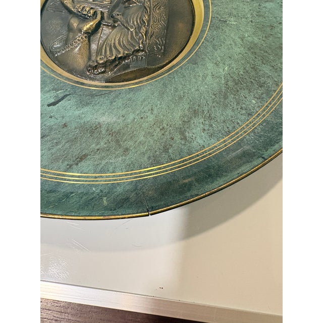 1940s Pal-Bell Judaica Charger by Maurice Ascalon, Israel, 1939–1950, Verdigris Metal Wall Plaque For Sale - Image 5 of 7