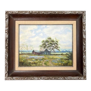 Mid 20th Century Original Bluebonnet Landscape Painting by Renne Hughes For Sale