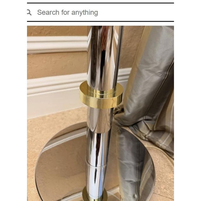 1980s Vintage Chrome & Brass Floor Lamp Glass Table Hollywood Regency Faux Bamboo MCM For Sale - Image 5 of 8