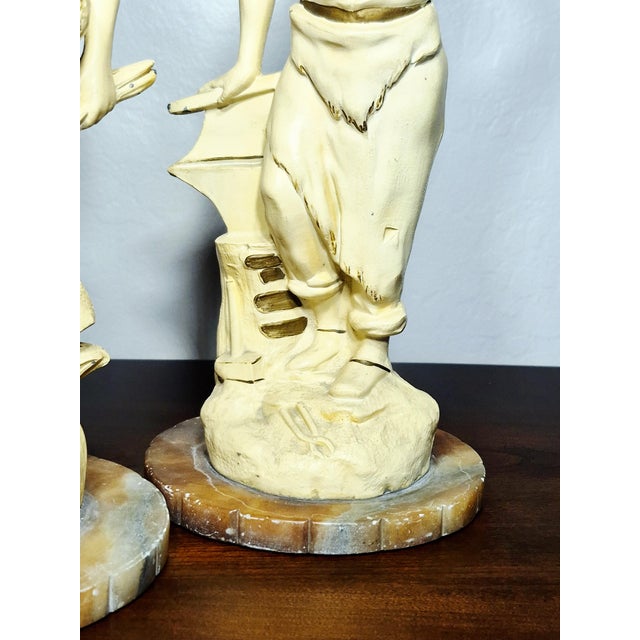 1900 - 1909 Antique 19th Century French Spelter Allegorical Figural Statues - A Pair For Sale - Image 5 of 11