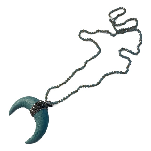 1960s Blue Long Rope Beaded Necklace With Pendant at End For Sale