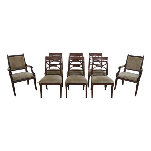 Set of 8 Henkel Harris Model 106 Mahogany & Brass Dining Chairs For Sale