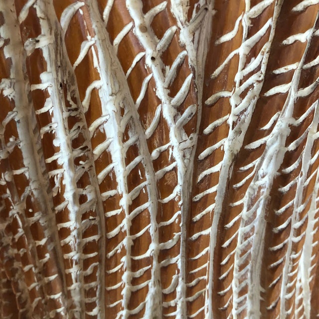 1980s Hollywood Regency Old Wood Yellow Pine Carved Tassel Side Table For Sale - Image 4 of 9