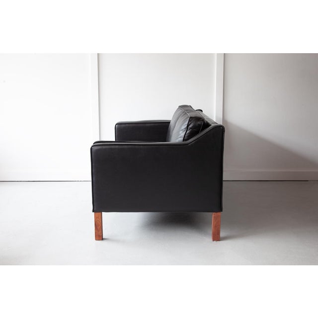 Danish Black Leather Two-Seater Sofa, 1960s For Sale - Image 4 of 6