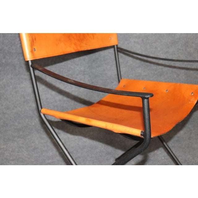 Metal Set 4 Art Deco Style Metal and Leather Armchairs in the Manner of Jacques Adnet For Sale - Image 7 of 16