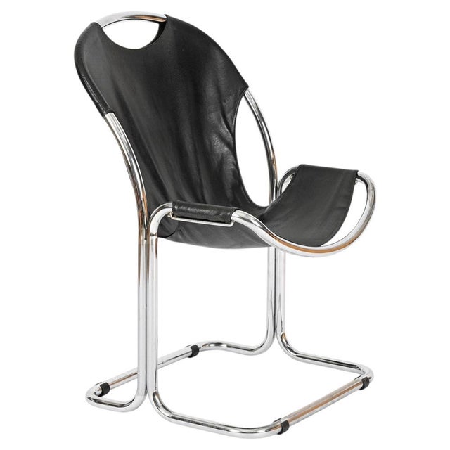 Bauhaus Black Leather and Chrome Cantilever Chair by Giandomenico Belotti, Italy, 1960s For Sale - Image 13 of 13