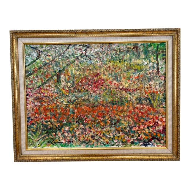 Impressionist Colorful Flower Botanical Garden Oil Painting, Framed, Signed M. Epstein, Dated 1943 For Sale