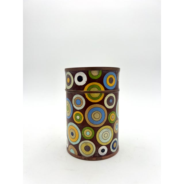 Geometric Cloisonne Enamel Lidded Jar Tea Pot by Fabienne Jouvin, France, 1980s, in Good conditions. Designed 1980 to 1989...
