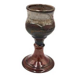 Vintage Handmade Artisan Brown Luster Studio Pottery Goblet For Sale