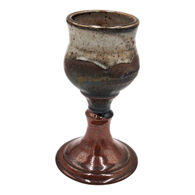 Vintage Handmade Artisan Brown Luster Studio Pottery Goblet For Sale