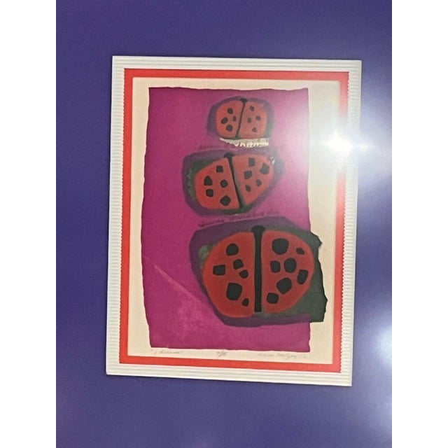 Original 1972 vintage modernist color relief print titled "i dream" by artist Anne Herzog. Hand-signed, dated '72, and...