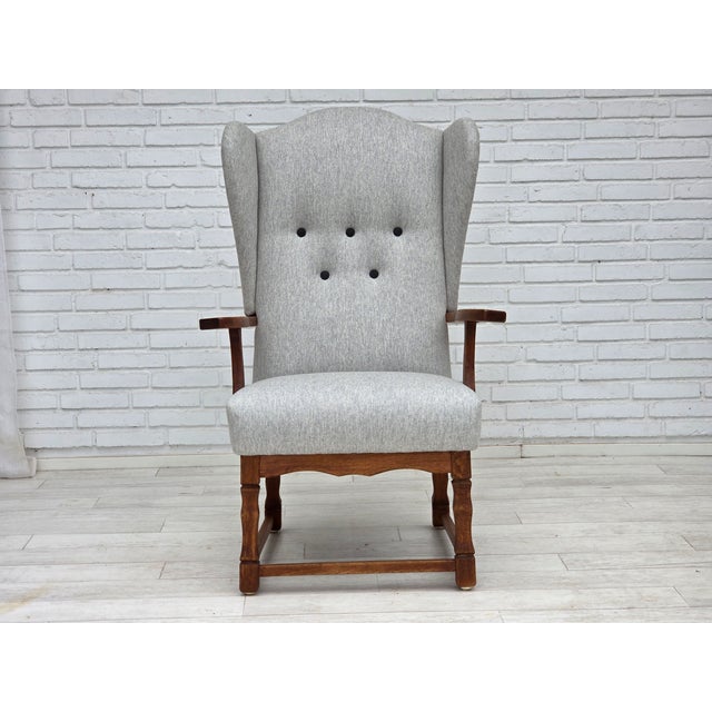 Danish High Back Armchair in Wool and Oak, 1950s For Sale - Image 9 of 18