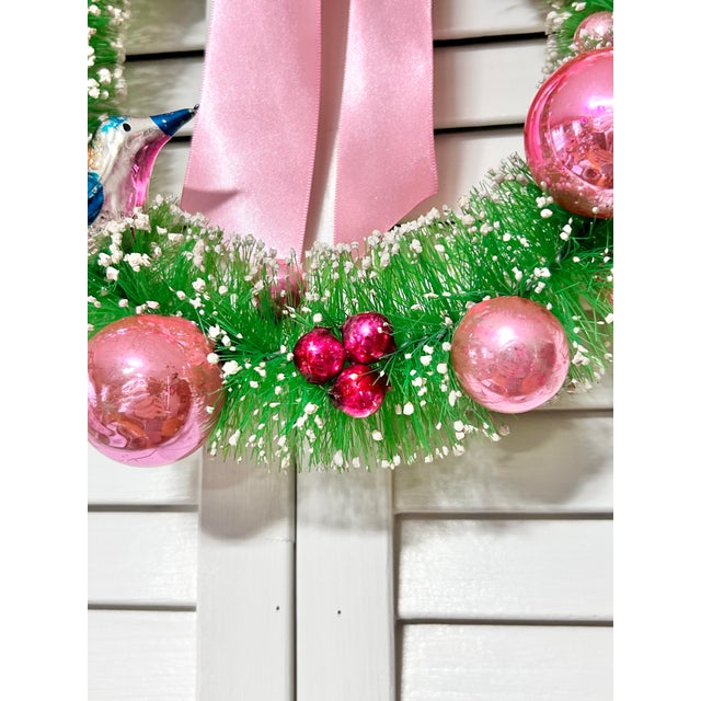 Glass One-of-a-Kind Christmas Wreath With Vintage Mercury Glass Birds & Pink Ornaments For Sale - Image 7 of 7