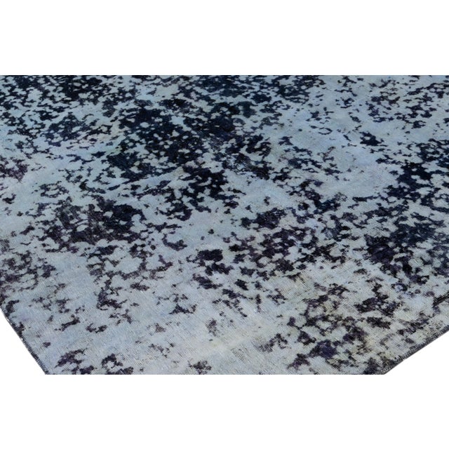 Blue Vintage Distressed Handmade Abstract Wool Rug 7'10" X 10'10" For Sale In New York - Image 6 of 9