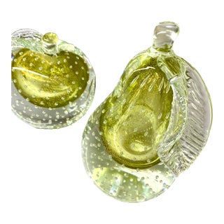 Large Barbini Murano Glass Pear & Peach Paperweights or Bookends For Sale