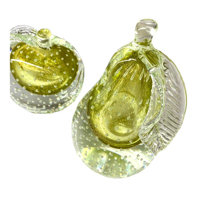Large Barbini Murano Glass Pear & Peach Paperweights or Bookends For Sale