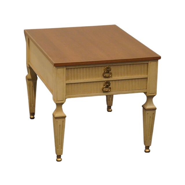 MEDALLIAN LIMITED Italian Tuscan Mediterranean Style 22" Accent End Table - Painted Cream and Woodtone Finishes 21.5" High...