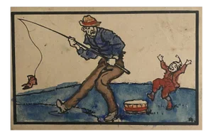 Unknown - the Fisherman - Original Watercolor Drawing - 1920s
