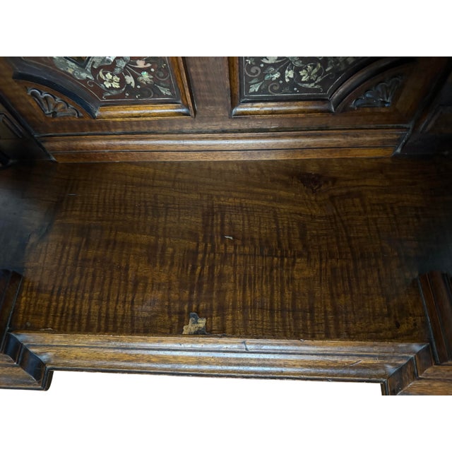 Fine German Renaissance Revival Walnut Console Table With Inlaid Marquetry and Provenance-Inscribed Rouge Marble TopCirca 1875–1890 For Sale - Image 9 of 18