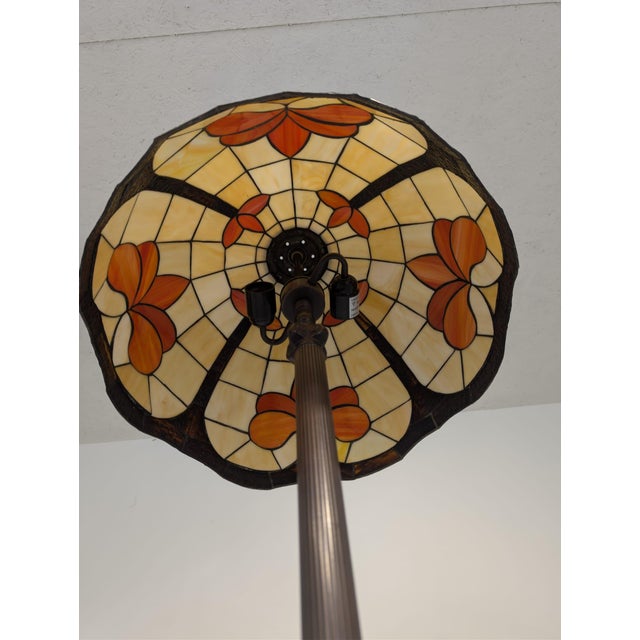 Metal Tiffany Stained Glass Floor Lamp For Sale - Image 7 of 18