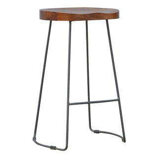 Wooden Bar Stool With Metal Frame and Oak Seat For Sale