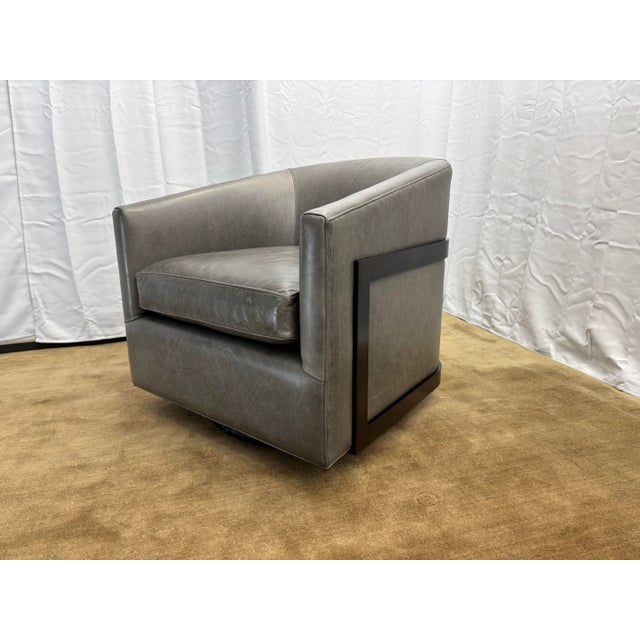 Rh Reginald Leather Swivel Chair Berkshire Leather in Pewter | Bronze For Sale - Image 18 of 18