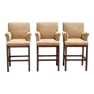 Rose Tarlow Melrose House Upholstered 360 Swivel Bar Stools - Set of 3 For Sale