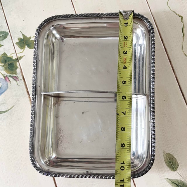 Vintage Silver-Plated Platter Divided Serving Tray With Gadroon Border For Sale In Columbus - Image 6 of 8