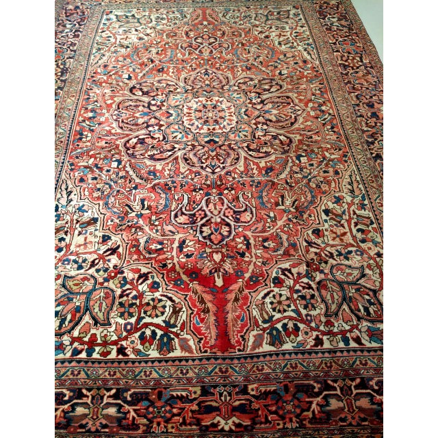 Vintage Heriz Rug, Hand-Knotted Wool, Geometric Medallion Pattern, Red & Ivory, 10x13 For Sale - Image 14 of 16