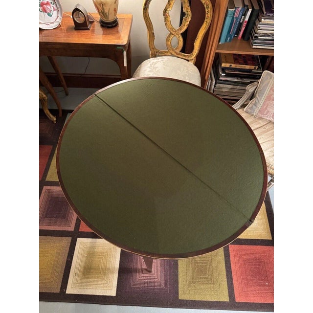 Antique Circa 1780 George III Felt Top Demilune Inlaid Mahogany Game Table For Sale - Image 10 of 12