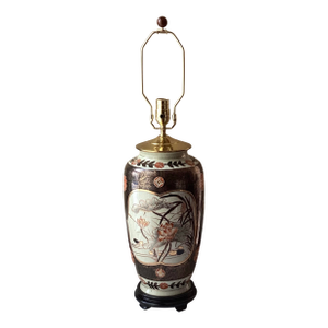 Vintage Japanese Porcelain Table Lamp With Raised Hand-Painted Floral Motif – Functional