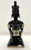 1970s Teotihuacán Mexican Obsidian/Onyx Style Aztec Warrior Sculpture – Kneeling Figure W/ Shield & Macuahuitl – Metal & Green Stone Inlay For Sale - Image 11 of 17
