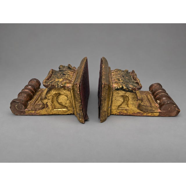 Pair of 19th Century, Baroque Style Carved Giltwood and Polychrome Wall Brackets For Sale - Image 10 of 10