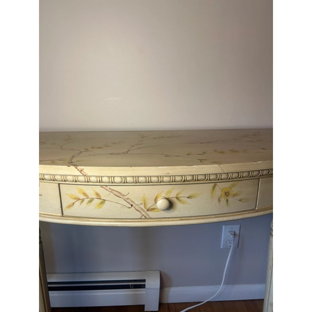 Beautiful hand painted piece. Cream with yellow and green and brown. The draw has black velvet lining
