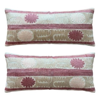 Embroidered Suzani Bedding Pillow Cover 15'' X 36'' - Set of Two For Sale