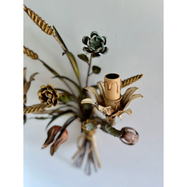 Italian Hand-Painted Tole Floral Bouquet Wall Sconce, 1940s For Sale - Image 13 of 18