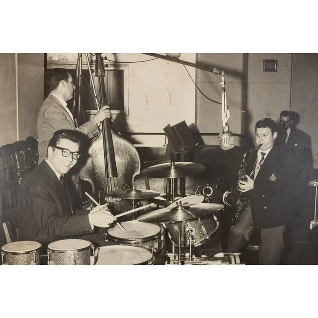 Jazz Band, Black & White Photograph on Wooden Board, 1940s For Sale - Image 7 of 13