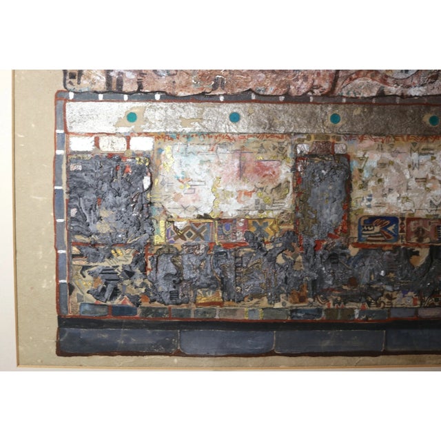 Sculpture Materials Vintage 1980 Original Williath Mayan Clay Wall Abstract Mixed Media Oil Painting For Sale - Image 7 of 12