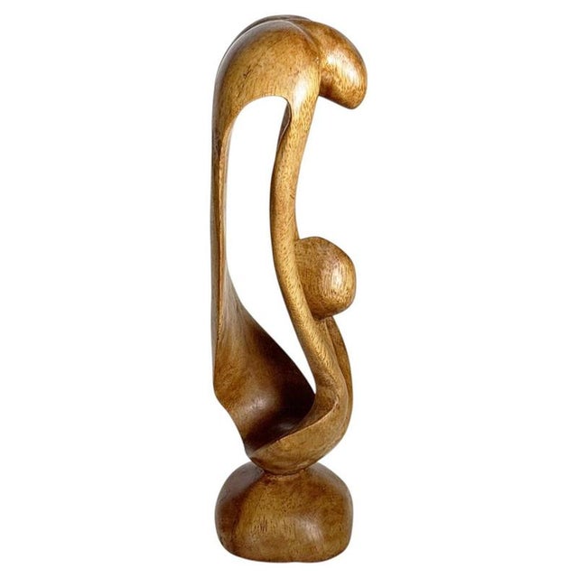 Brown Wooden Sculpture of a Woman and Child, France, 1970 For Sale - Image 16 of 16