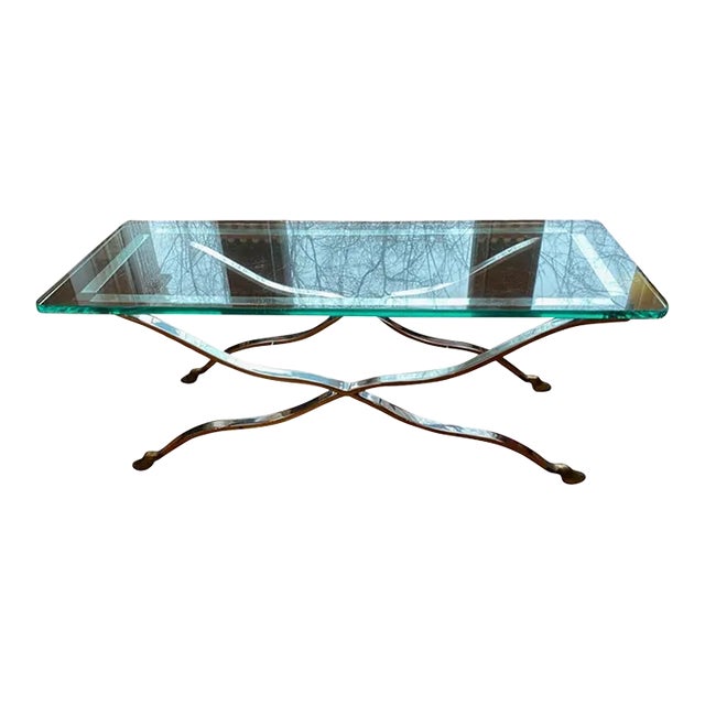 1970s Maison Jansen Nickel & Brass X Base Coffee Table For Sale