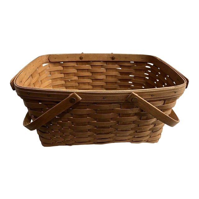 Longaberger Vintage Large Woven 16”x11” Gathering Double Handles Basket, Farmhouse, Farmers Market -No Liner For Sale